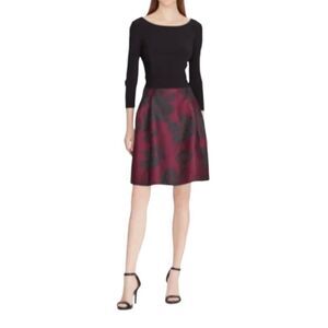 American Living Womens Floral Fit & Flare Dress Black & Burgundy Size 10